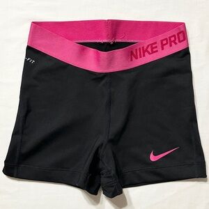Nike Pro 3” Dri-Fit Women’s Black and Pink Athletic/Volleyball Shorts - S